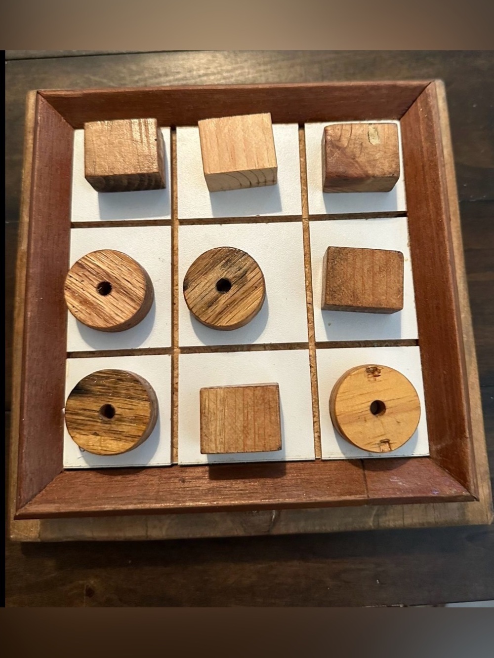 Vintage Rustic Wooden Tic-Tac-Toe Game Set – Tabletop & Coffee Table Decor (8.5"